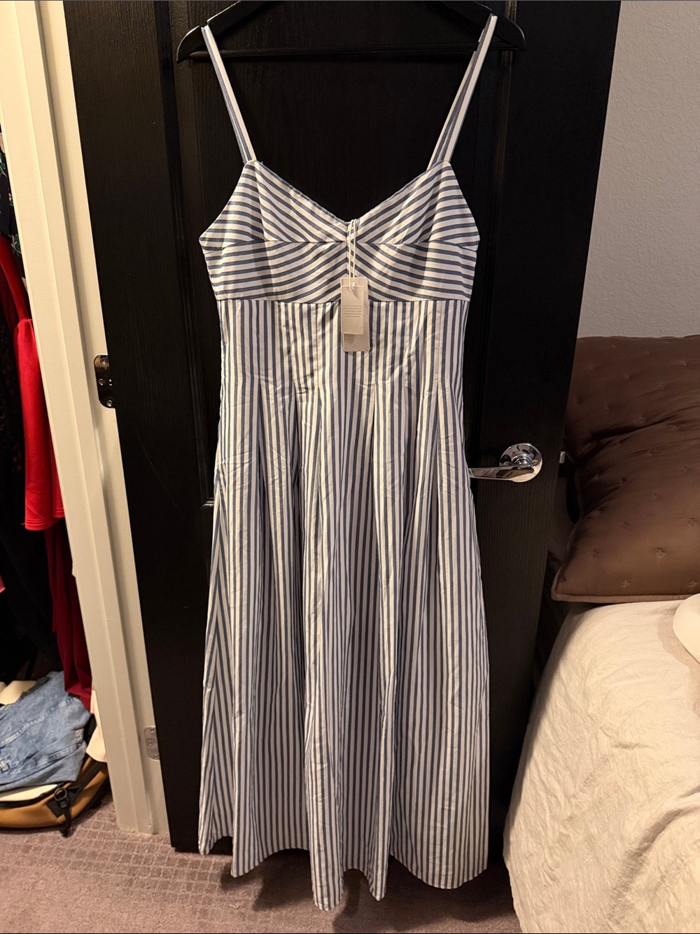 Altar’d State Striped Blue & White Spaghetti Strap Maxi Dress